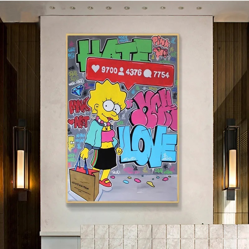Cartoon Wall Art Pictures Canvas Painting for Home Kids Room Decor Living Room Decoration,(stretched on a high-quality solid frame-70cmx100cm)