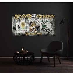 Luxury Popart Canvas Picture - Bitcoin Crypto Duck,(stretched on a high-quality solid frame-70cmx140cm)