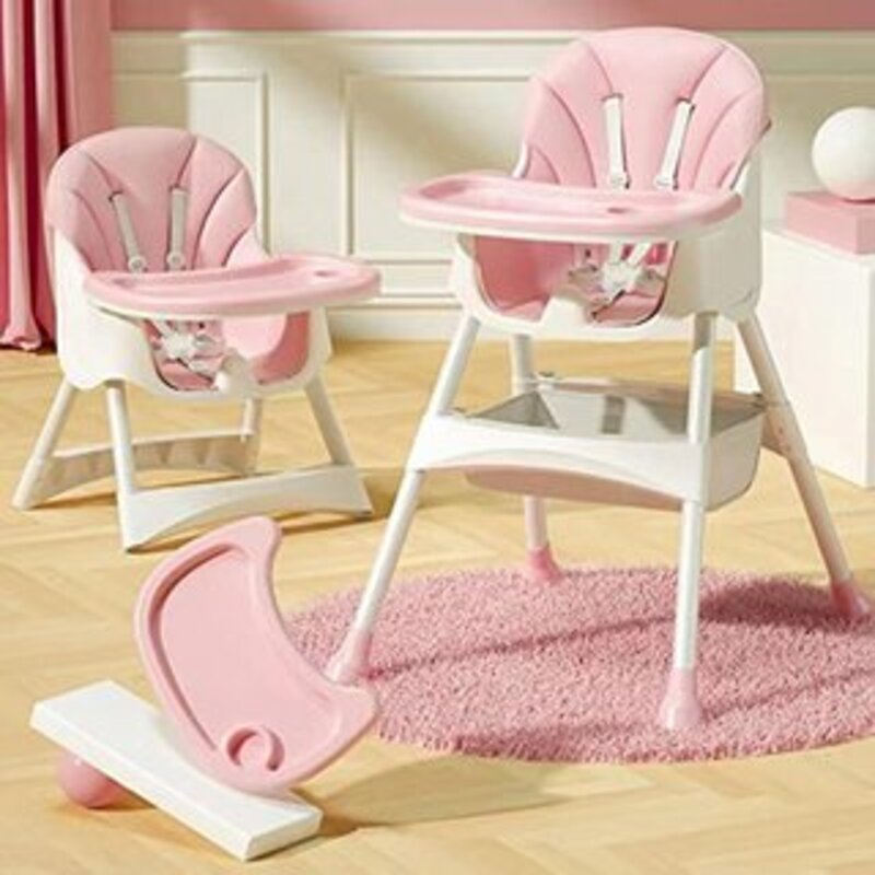 Feeding Portable Adjustable Height Foldable High Chair (Pink)