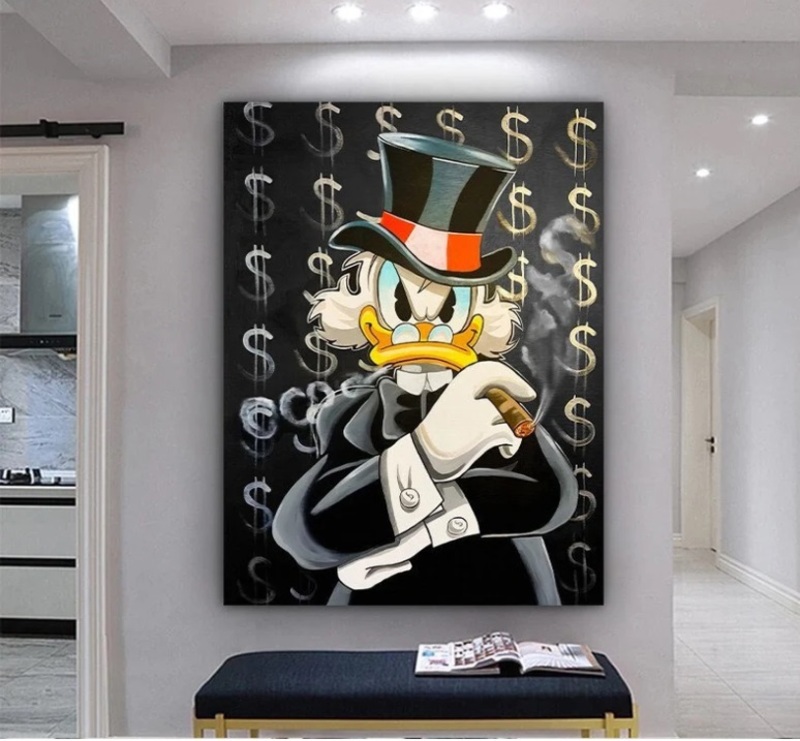 Cartoon Pictures, Duck Poster, Animal Canvas Print, Animal Wall Art, Graffiti Poster, Ready To Hang,(stretched on a high-quality solid frame-80cmx120cm)