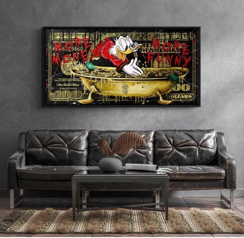 More Money Duck Limited Popart Canvas Picture Premium Luxury Wall Picture,(stretched on a high-quality solid frame-70cmx140cm)