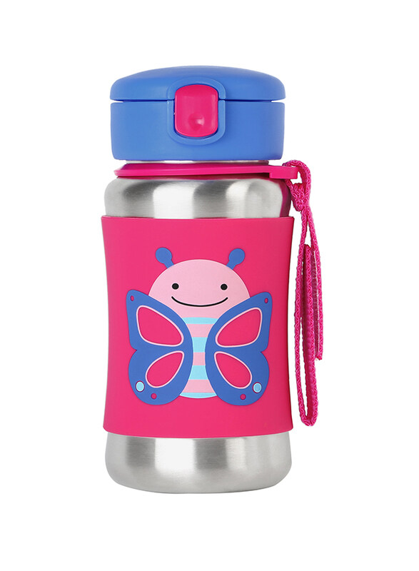 

Skiphop Butterfly Zoo Stainless Steel Straw Bottle, 350ml, Pink