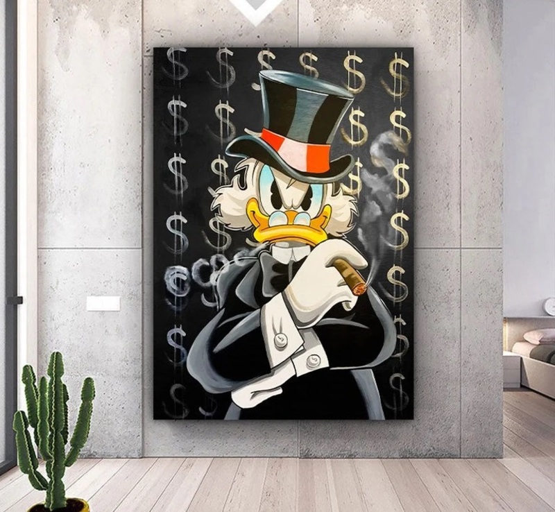 Cartoon Pictures, Duck Poster, Animal Canvas Print, Animal Wall Art, Graffiti Poster, Ready To Hang,(stretched on a high-quality solid frame-70cmx100cm)