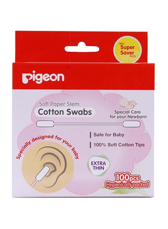 

Pigeon 100 Pieces Cotton Swabs Soft Paper Stem for Newborn