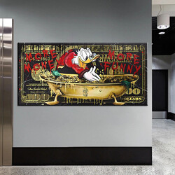 More Money Duck Limited Popart Canvas Picture Premium Luxury Wall Picture,(stretched on a high-quality solid frame-70cmx140cm)