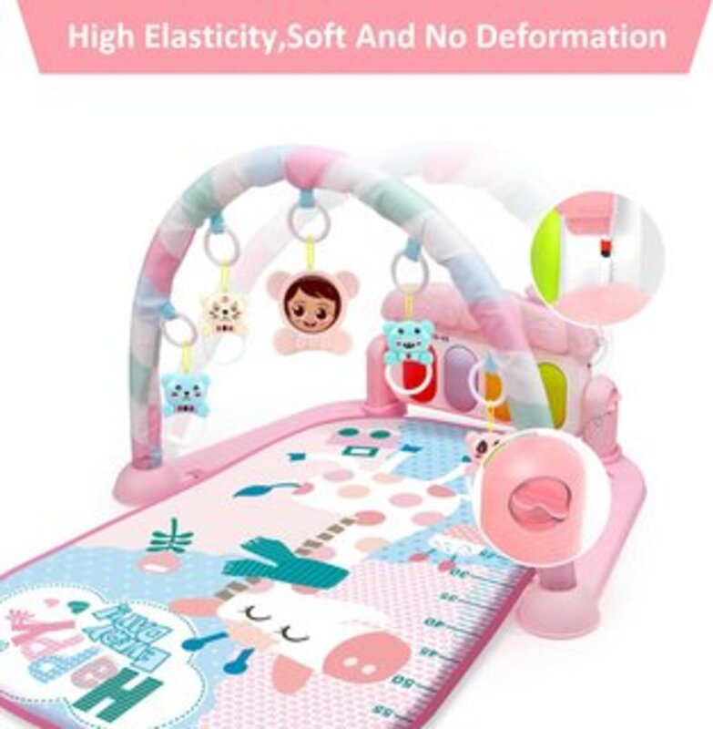 Baby Gym Play Mats, Kick and Play Piano Gym Mats, Detachable Tummy Time Mat with Music and Lights, Musical Electronic Learning Toys (Pink Giraffe)