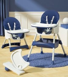 Feeding Portable Adjustable Height Foldable High Chair (Dark Blue)