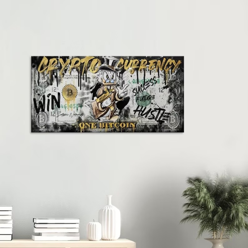 Luxury Popart Canvas Picture - Bitcoin Crypto Duck,(stretched on a high-quality solid frame-70cmx140cm)