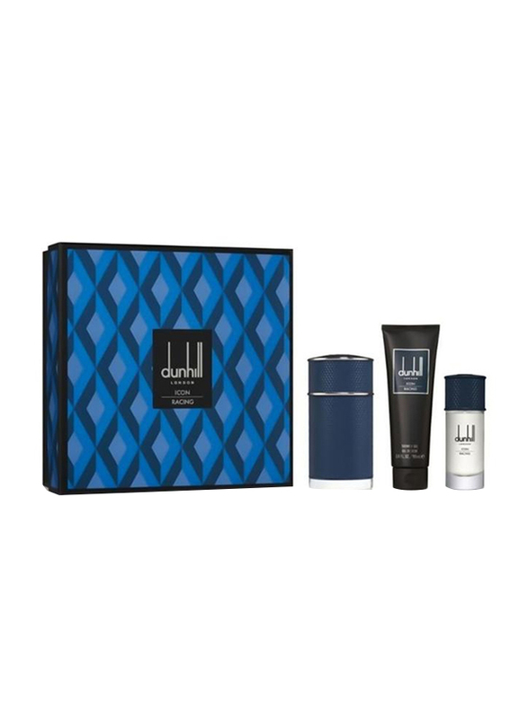 Dunhill 3-Piece Icon Racing Blue Perfume Set for Men, 100ml EDP, 30ml EDP, 90ml Shower Gel
