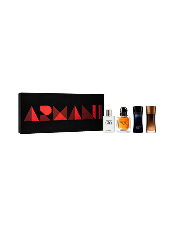 

Giorgio Armani 4-Piece Gift Set for Men, A.D Gio 5ml EDT Perfume, Stronger With You 7ml EDT Perfume, Code Colonia 4ml EDT Perfume, Code Profumo 4ml EDT Perfume