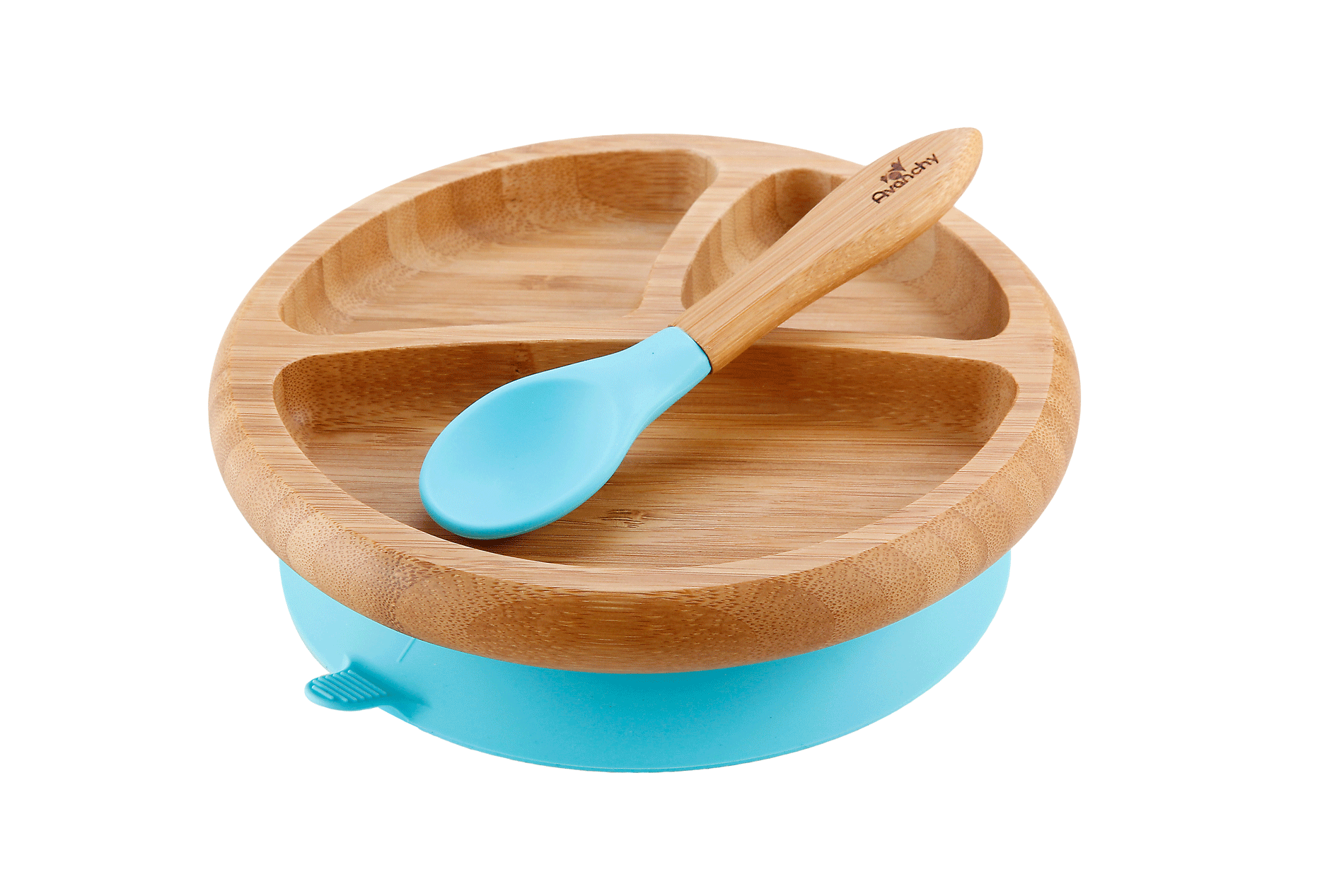Avanchy Bamboo Suction Classic Plate and Spoon, Blue