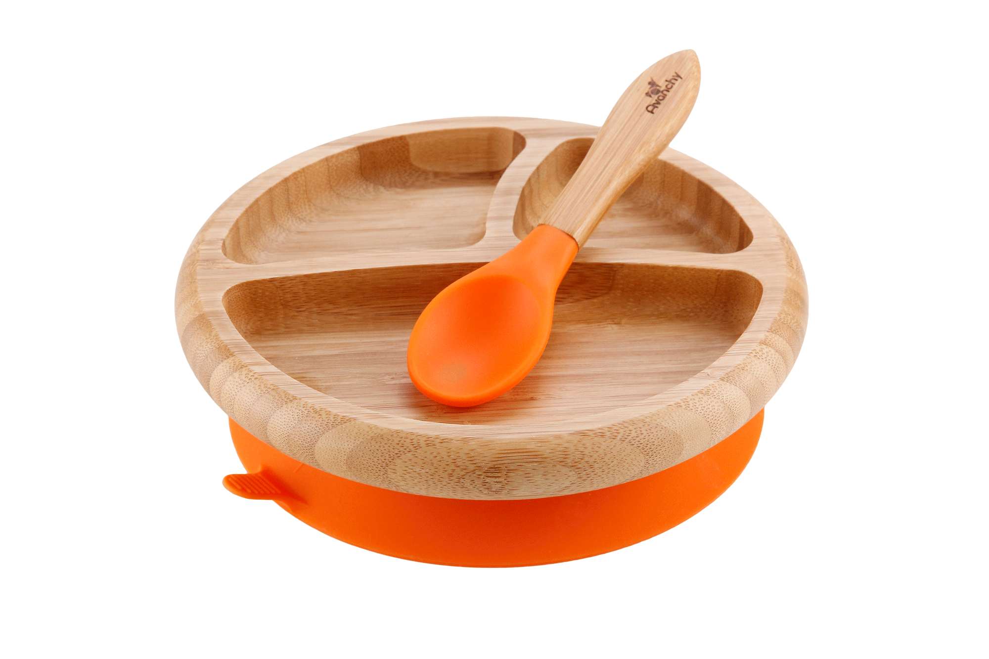Avanchy Bamboo Suction Classic Plate and Spoon, Orange