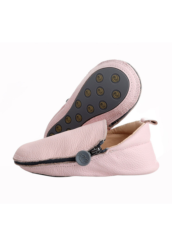 Rose et Chocolat Rubber Soles Zipper Slippers, 6-12 Months, Light Pink