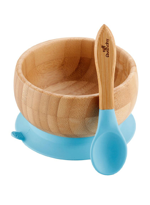 Avanchy Baby Bamboo Stay Put Suction Bowl and Spoon, Brown/Black