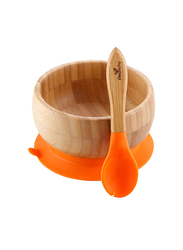 Avanchy Bamboo Stay Put Suction Bowl and Spoon, Orange