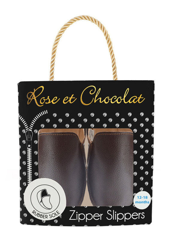 

Rose et Chocolat Rubber Soles Zipper Slippers, 6-12 Months, Brown