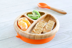 Avanchy Bamboo Suction Classic Plate and Spoon, Brown/Orange
