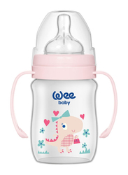 Wee Baby Classic Plus Wide Neck PP Bottle with Grip, 0-6 Months, 150ml, Pink Assorted Design