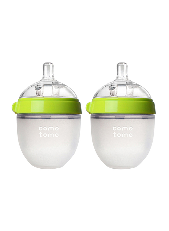 Comotomo Natural Feel Baby Bottle, Double Pack, 150ml, Green/Clear