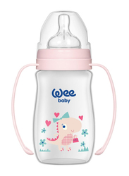 Wee Baby Classic Plus Wide Neck PP Bottle with Grip, 0-6 Months, 250ml, Pink Assorted Design