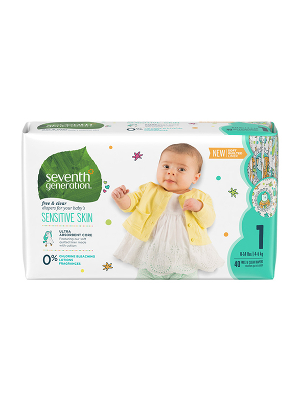 Seventh Generation Baby Diapers, Size 1, 4-6 kg, 40 Count