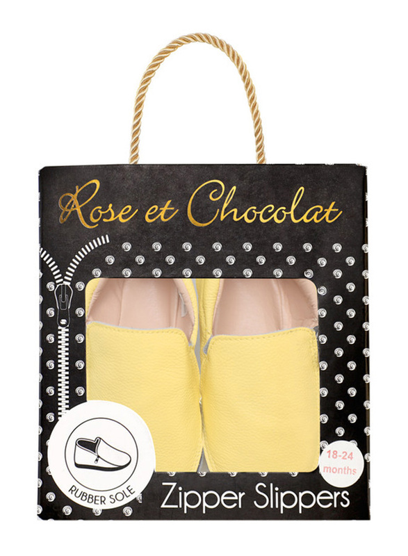 Rose et Chocolat Soft Soles Zipper Slippers, 6-12 Months, Yellow
