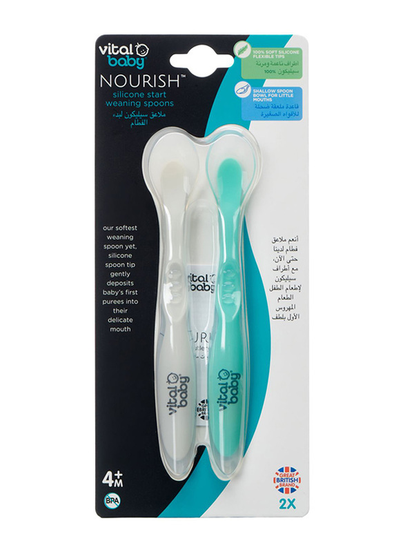 Vital Baby Nourish Start Weaning Silicone Spoons, 2-Piece, White/Turquoise