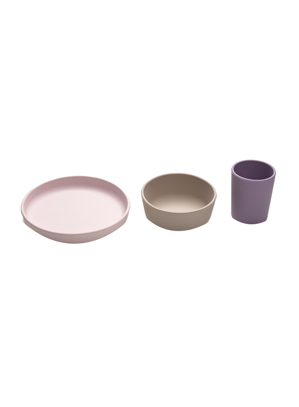 Melii Silicone Feeding Set, 3 Pieces, Purple/Pink/Grey