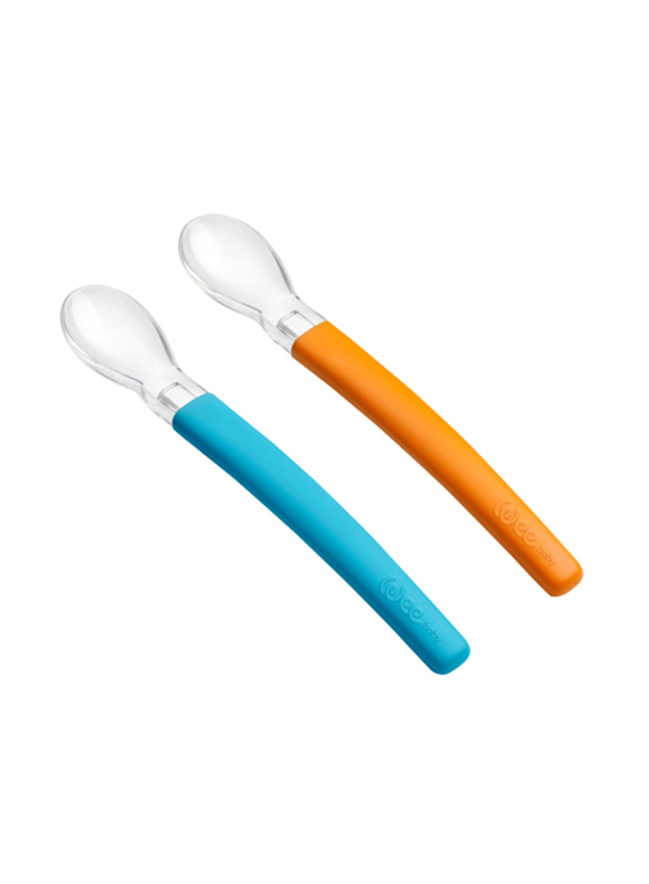 Wee Baby Double Set of Feeding Spoon Silicone Tip, 6 Month+, Blue/Orange