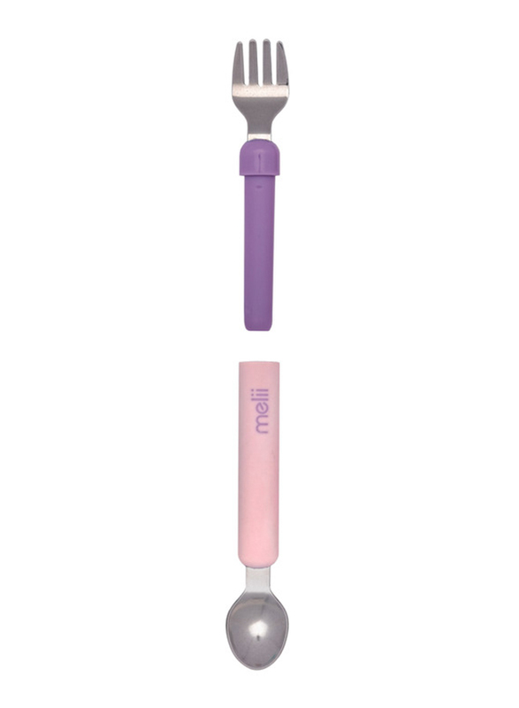 Melii Detachable Spoon & Fork with Carrying Case, Pink/Purple