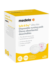 Medela Safe & Dry Ultra Thin Disposable Absorbent Nursing Pads, 30 Pieces, White