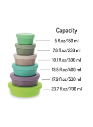 Melii Stacking & Nesting Containers with Silicone Lids, 6 Pieces, Multicolour