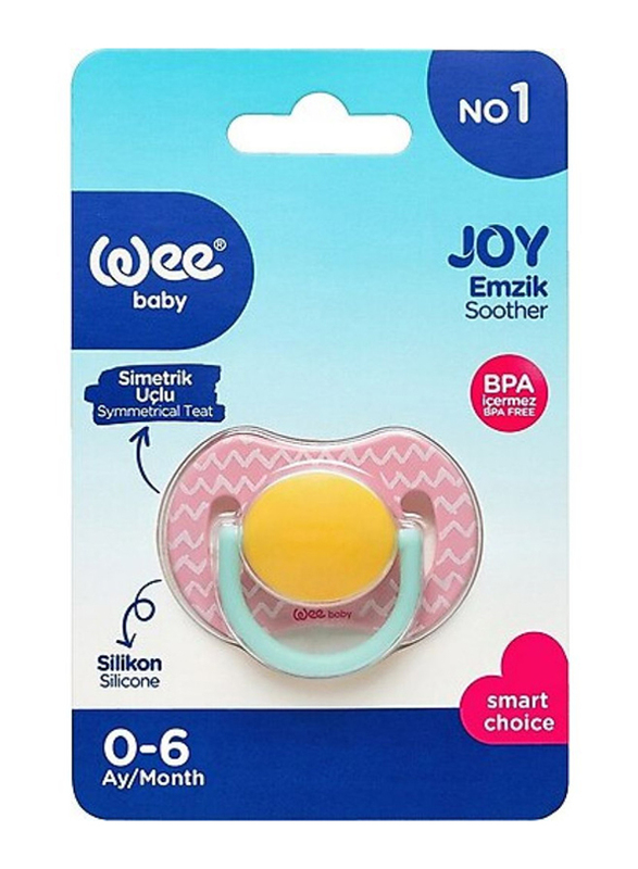 Wee Baby Joy Symmetrical Tip Pacifier, 0-6 Months, Pink