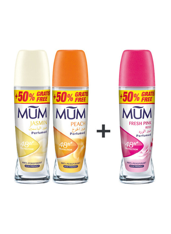 

Mum Deodorant Roll On Set, Fresh Pink Rose + Peach + Jasmine, 3 x 75ml