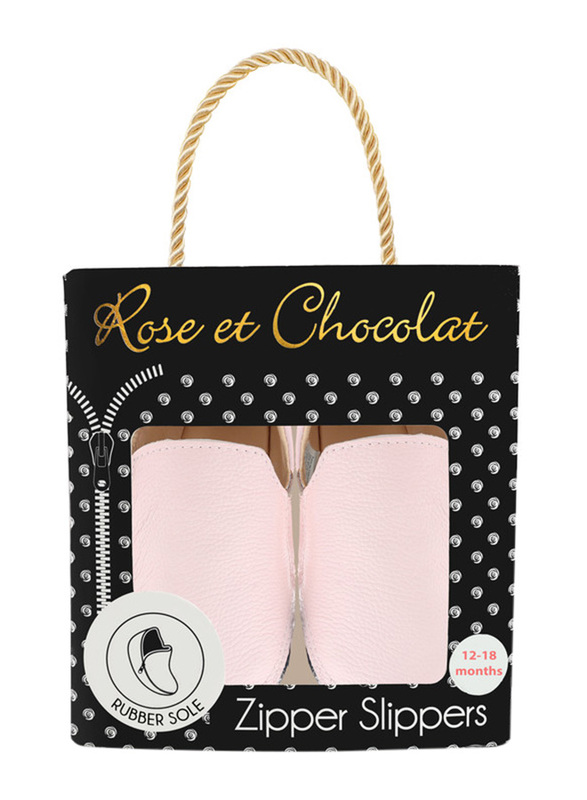 Rose et Chocolat Rubber Soles Zipper Slippers, 6-12 Months, Light Pink