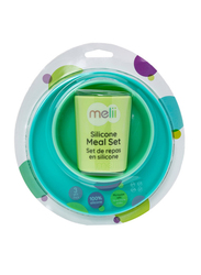 Melii Silicone Feeding Set, 3 Pieces, Blue/Lime/Mint