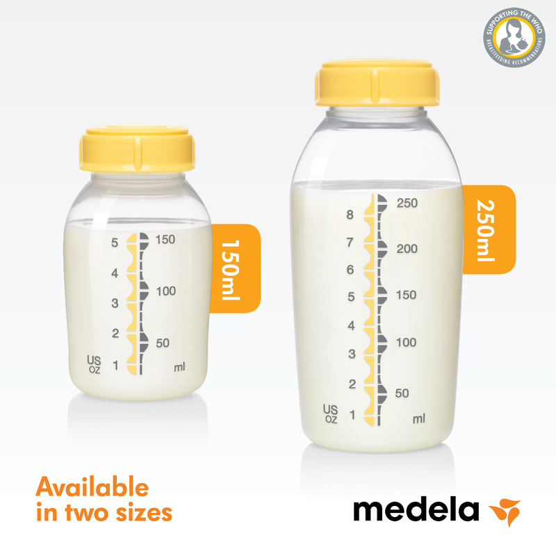 Medela Breastmilk Bottles with Slow Flow Teat, 2 Pieces, 250ml, Yellow/Clear