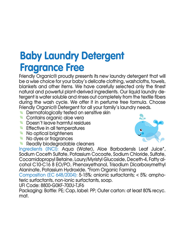 Friendly Organic 2000ml Fragrance Free Baby Laundry Detergent, White