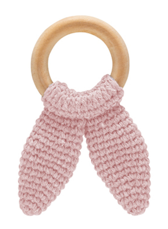 Babyjem Amigurumi Wooden Ring Teether for Baby, 4+ Months, Pink