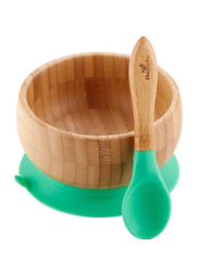 Avanchy Baby Bamboo Stay Put Suction Bowl and Spoon, Brown/Green