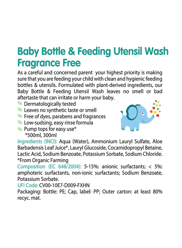 Friendly Organic 750ml Fragrance Free Baby Bottle & Feeding Utensil Wash, Clear