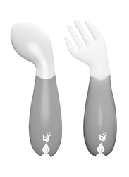 Babyjem Plastic Angled Fork & Spoon Set, 6+ Months, White