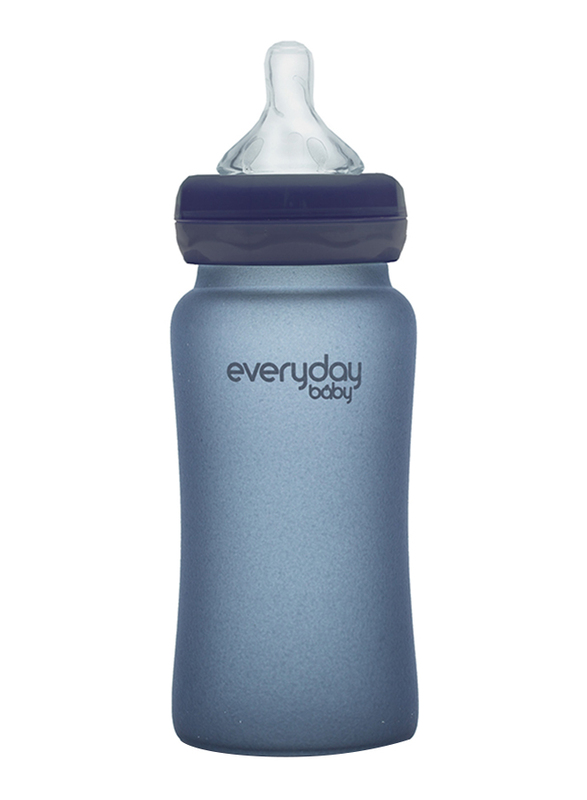 Everyday Baby Glass Heat Sensing Baby Bottle, 240ml, Blueberry