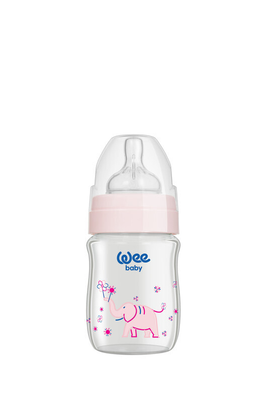 Wee Baby Patterned Classical Plus Wide Neck Glass Baby Feeding Bottle, 0-6 Months, 120ml, Assorted Colour