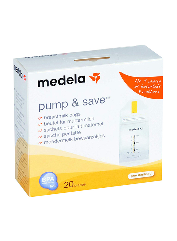 Medela Pump and Save Breastmilk Bags Box, 20 Pieces, Clear