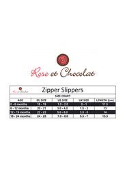 Rose et Chocolat Soft Soles Zipper Slippers, 6-12 Months, Pink Rose