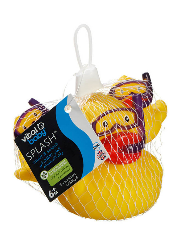 Vital Baby 3-Piece Squirt & Splash Dude & Diving Ducks Baby Bath Toys Set, 6+ Months, Yellow
