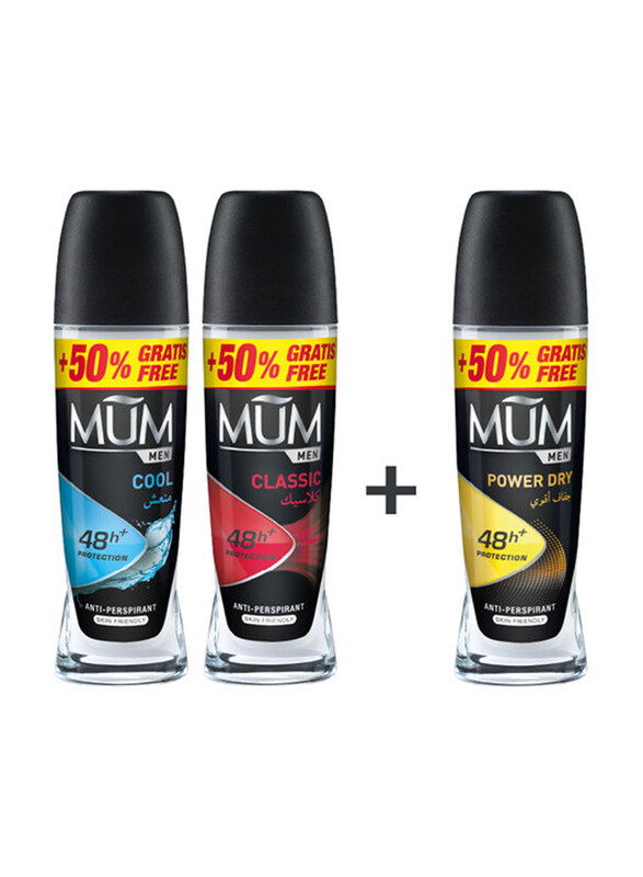 

Mum Deodorant Roll On Set for Men, Cool + Classic + Power Dry, 3 x 75ml