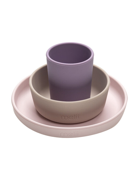 Melii Silicone Feeding Set, 3 Pieces, Purple/Pink/Grey