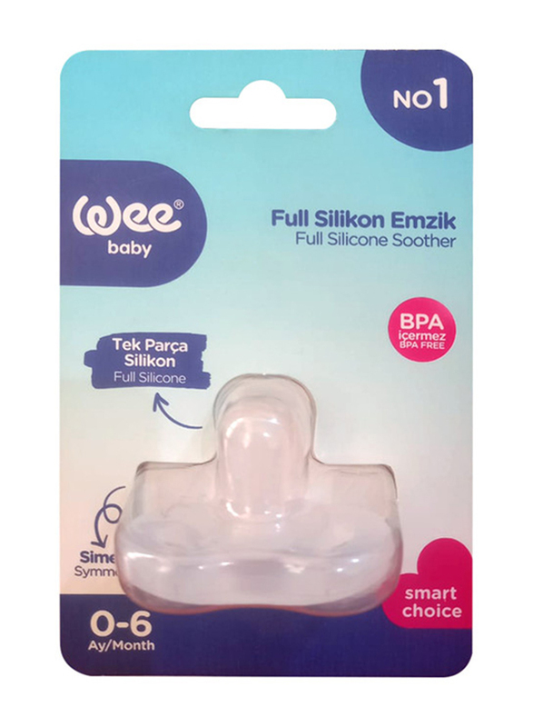 Wee Baby Full Silicone Soother, 0-6 Months, White